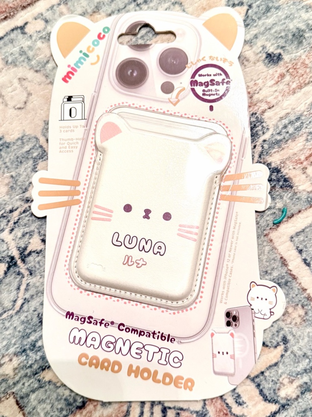 MIMI & COCO Luna Magnetic Card Holder - White with Pink Accents